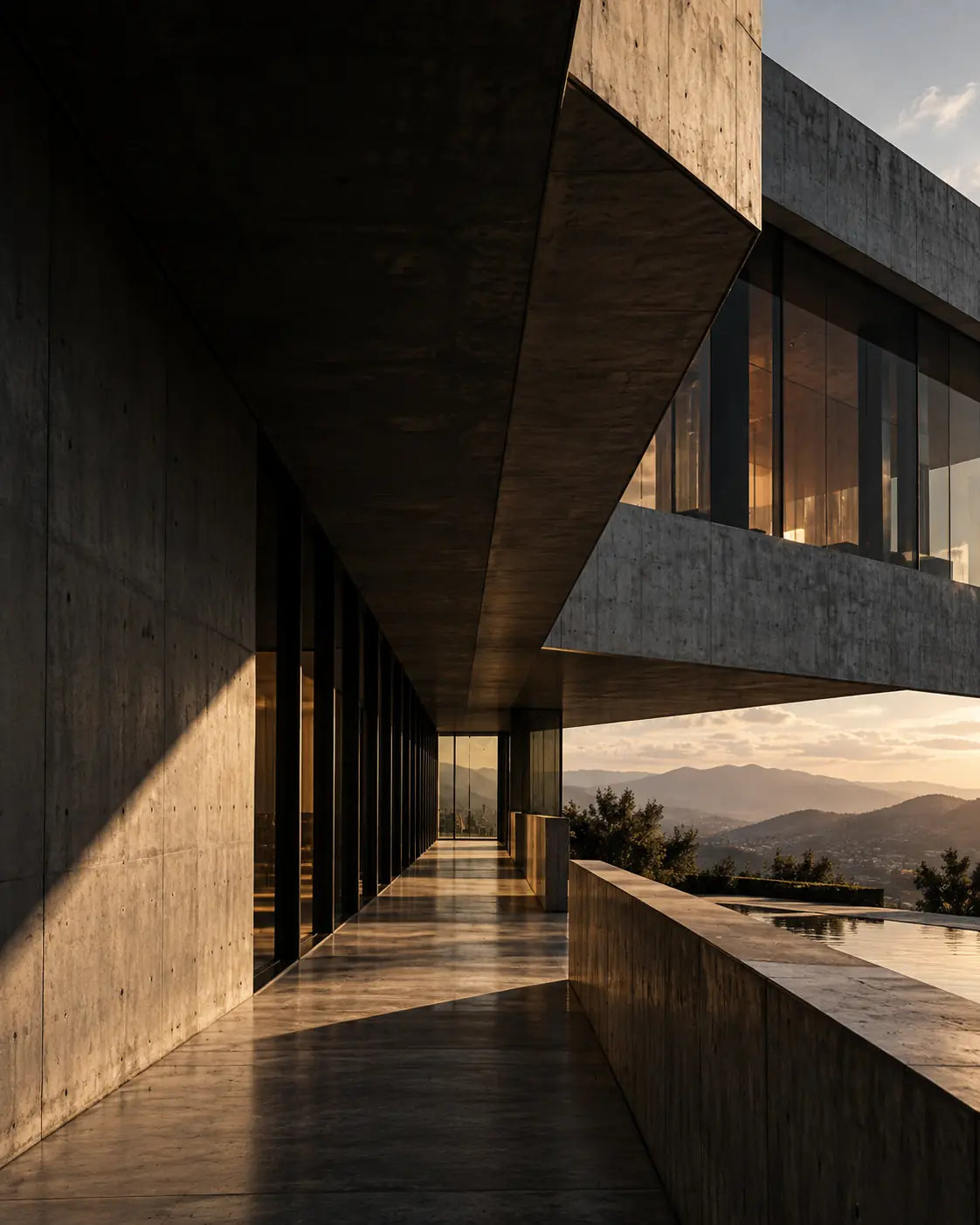 Monolithic concrete and glass architecture